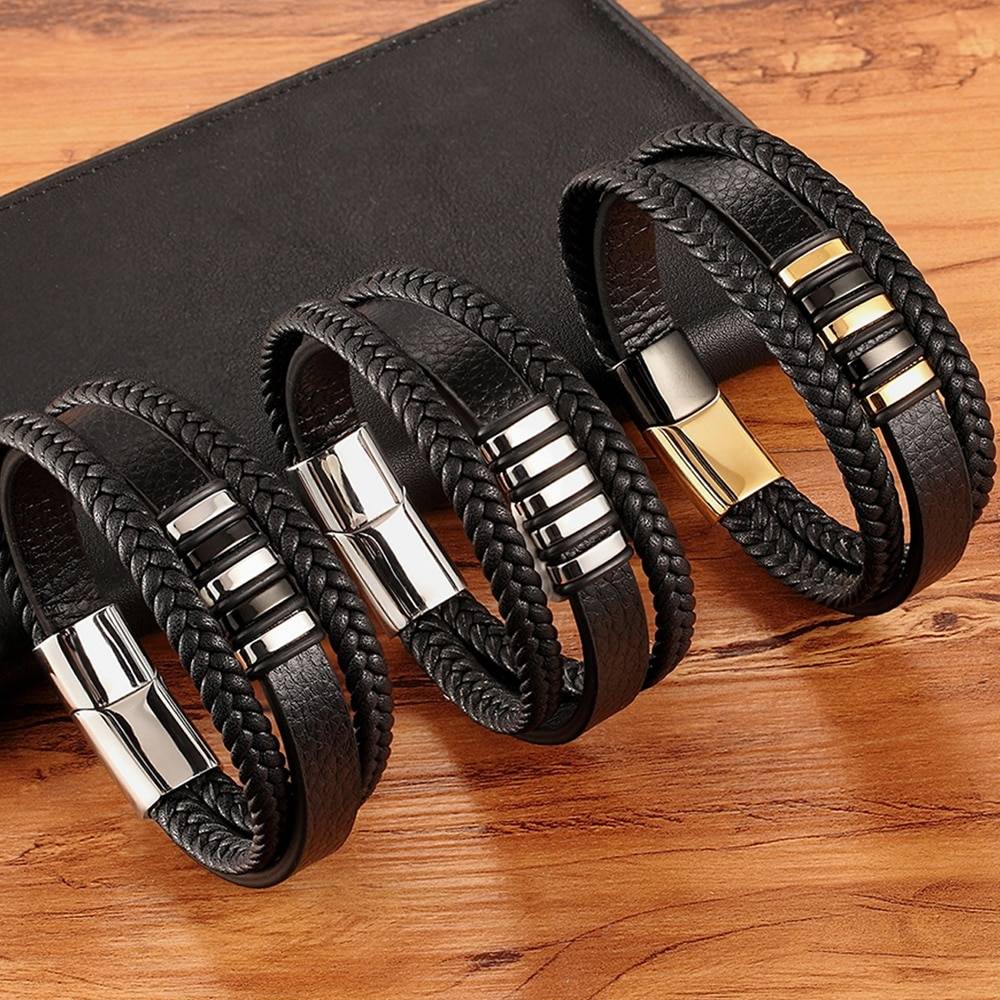 Stylish Genuine Leather Bracelets For Men Men Accessories Color : Silver|Gold/Black|Black /Silver|Gold/Silver Stylish Genuine Leather Bracelets For Men Men Accessories Color : Silver|Gold/Black|Black /Silver|Gold/Silver