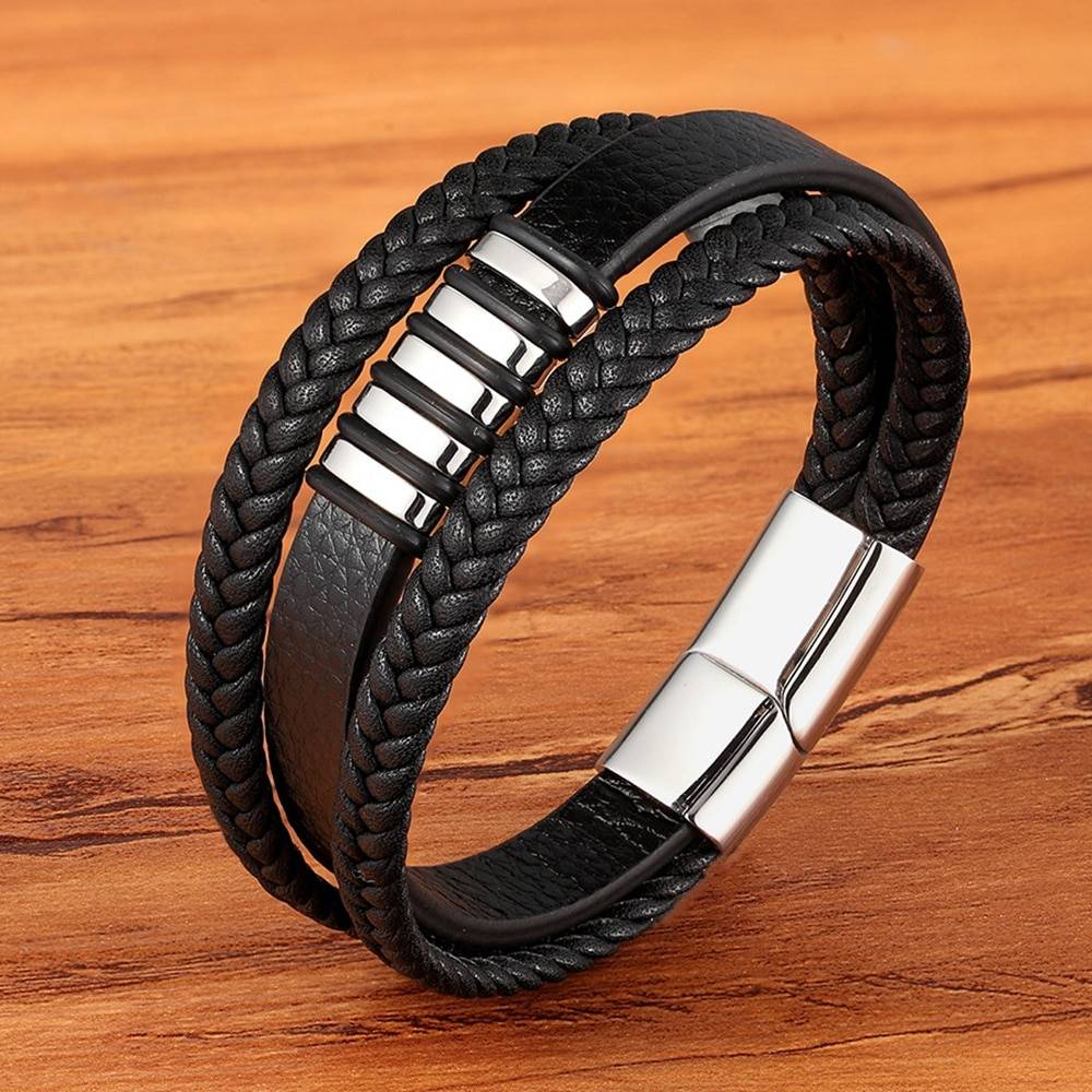 Stylish Genuine Leather Bracelets For Men Men Accessories Color : Silver|Gold/Black|Black /Silver|Gold/Silver Stylish Genuine Leather Bracelets For Men Men Accessories Color : Silver|Gold/Black|Black /Silver|Gold/Silver