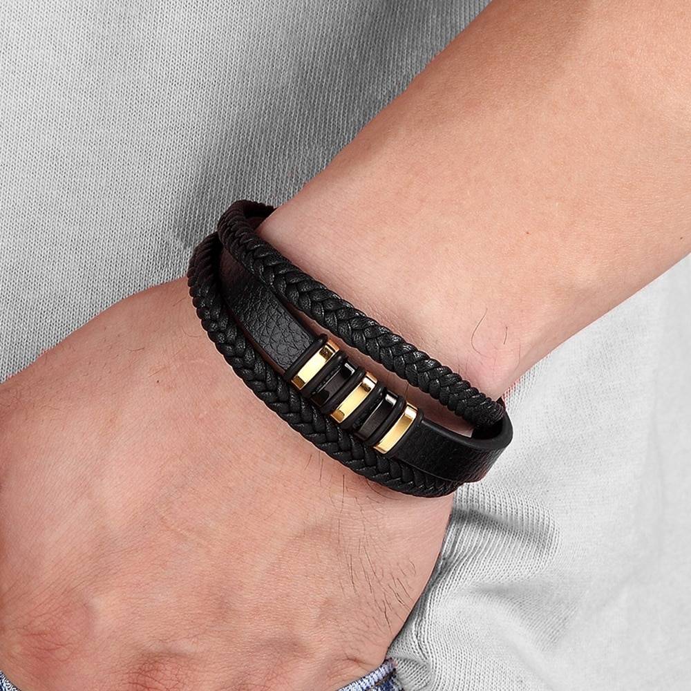 Stylish Genuine Leather Bracelets For Men Men Accessories Color : Silver|Gold/Black|Black /Silver|Gold/Silver Stylish Genuine Leather Bracelets For Men Men Accessories Color : Silver|Gold/Black|Black /Silver|Gold/Silver
