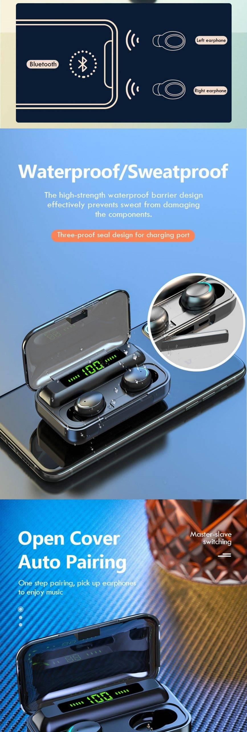 Trendy Waterproof Wireless Bluetooth Earphones Trendy Waterproof Wireless Bluetooth Earphones